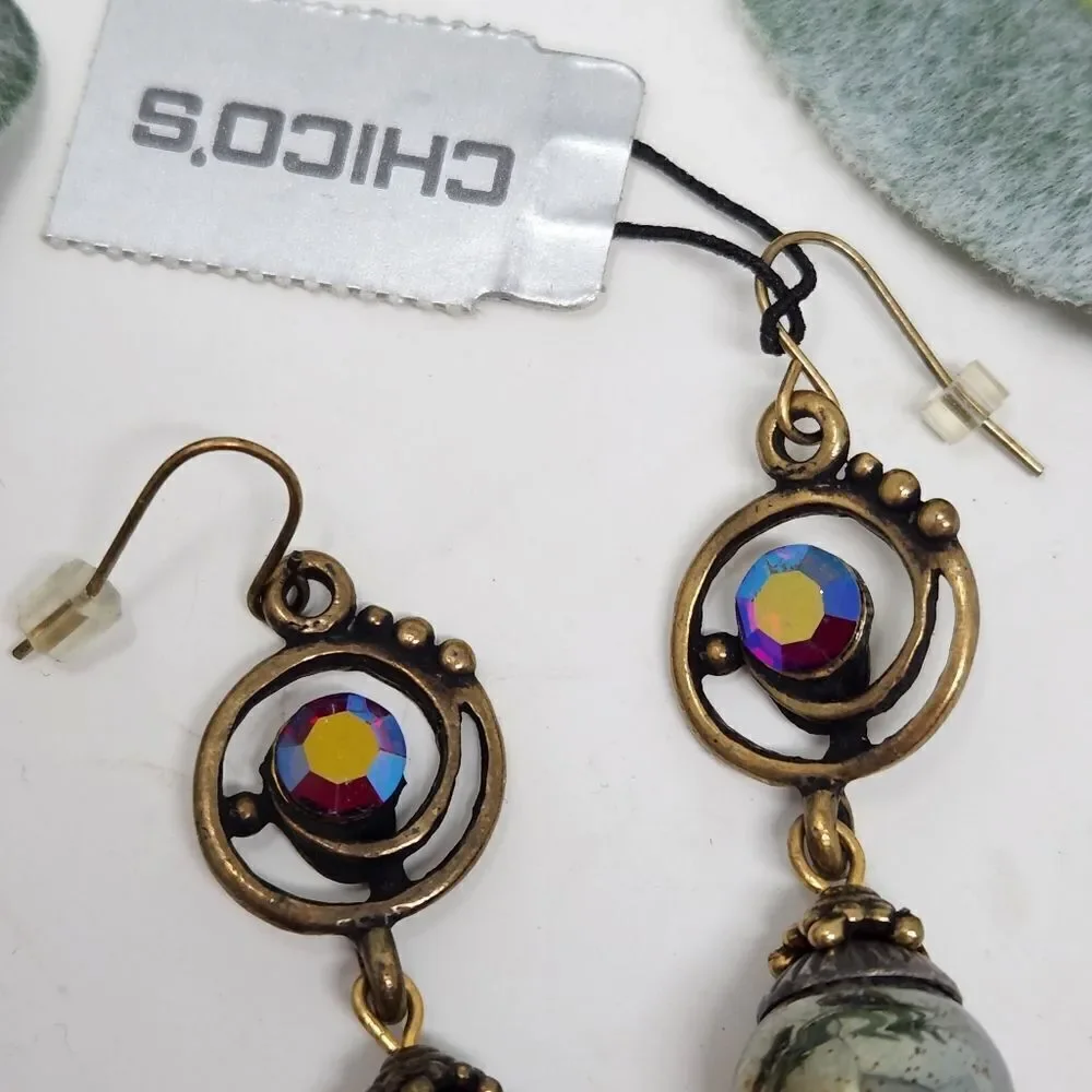 ‎CHICO'S Dangle Rhinestone Mirror Ball Earrings NWT